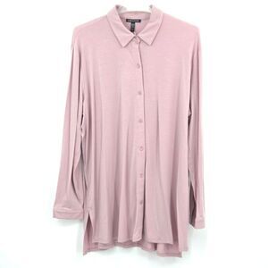 Eileen Fisher Button Up Down Shirt Womens Size Large Fine Jersey Classic Collar